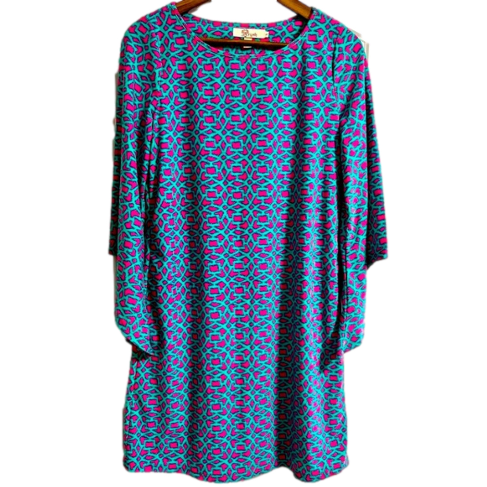 Anthropologie Aryeh Teal 3/4 Sleeve Print Dress
